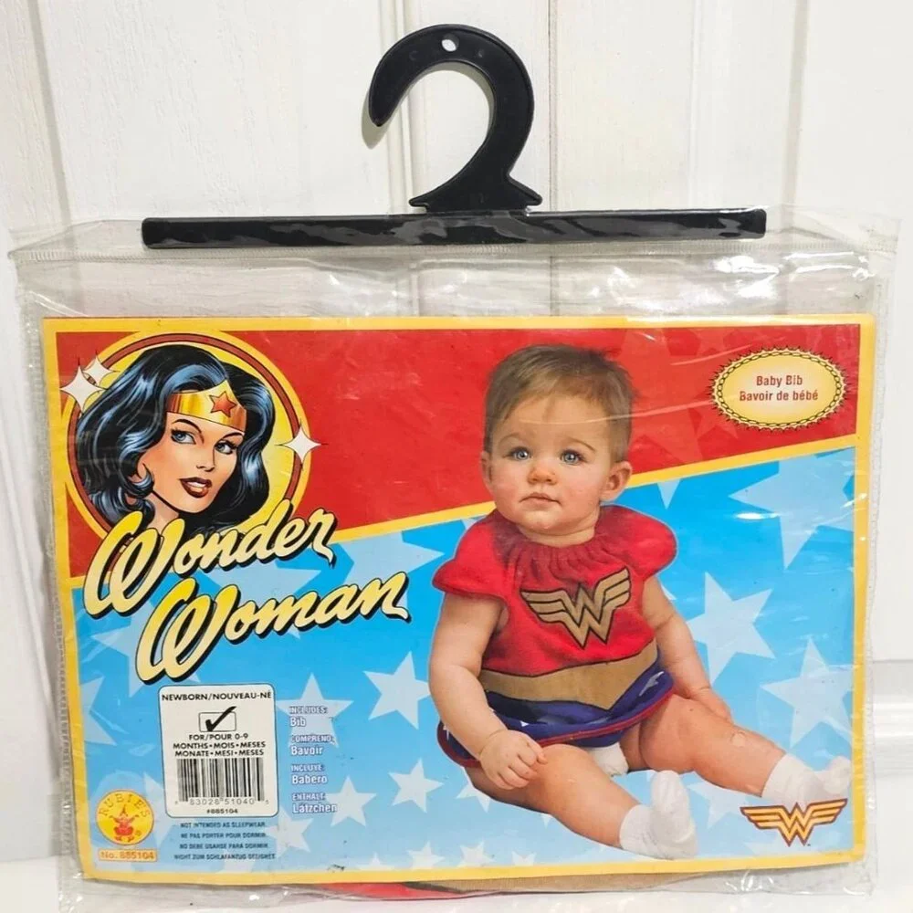 Baby Wonder Woman Costume Bib 0-9 Months DC Comics Halloween Shower Gift Cosplay